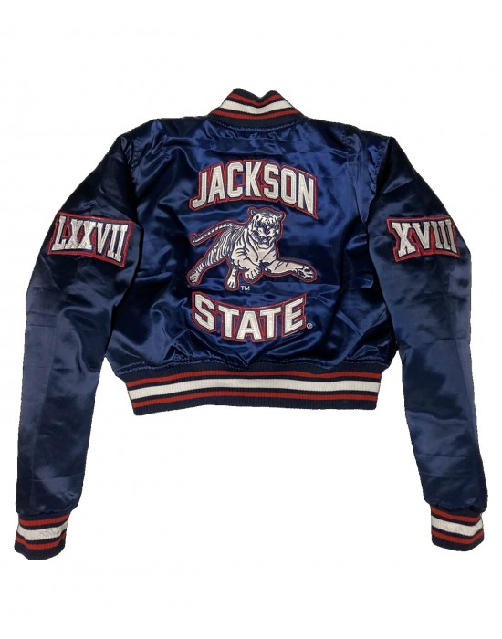 Women’s Jackson State University Embroidered Cropped Blue Jacket