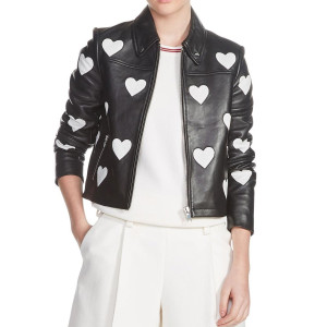 Women’s Maje Heart Motorcycle Leather Jacket