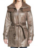Women’s Mid Length Duster Shearling Belted Leather Coat