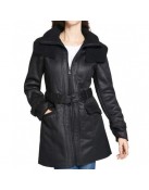 Women’s Mid Length Duster Shearling Belted Leather Coat