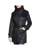 Women’s Mid Length Duster Shearling Belted Leather Coat