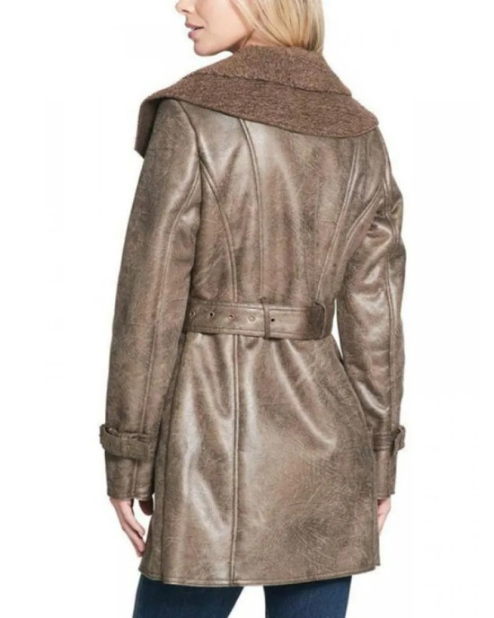 Women’s Mid-Length Shearling Duster Trench Coat Women’s Mid-Length Shearling Duster Trench Coat