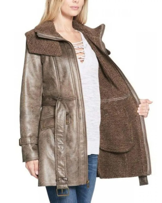 Women’s Mid-Length Shearling Duster Trench Coat Women’s Mid-Length Shearling Duster Trench Coat