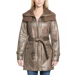 Women’s Mid-Length Shearling Duster Trench Coat