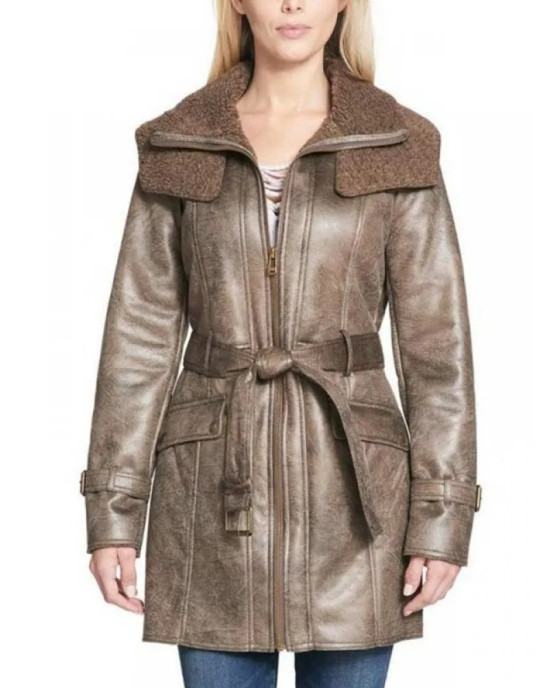 Women’s Mid-Length Shearling Duster Trench Coat Women’s Mid-Length Shearling Duster Trench Coat