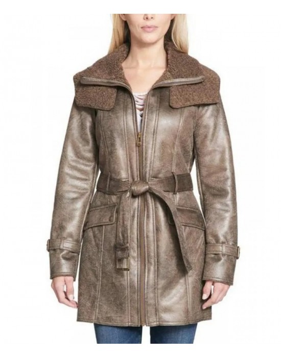 Women’s Mid-Length Shearling Duster Trench Coat