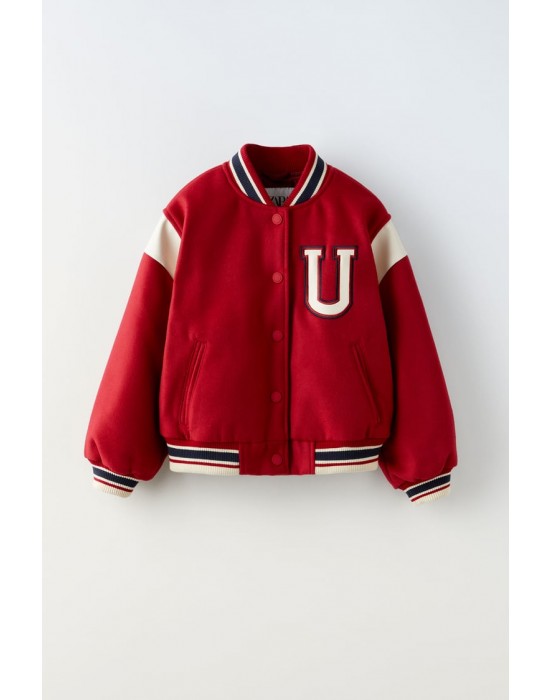 Wool Varsity Bomber Jacket with Patch