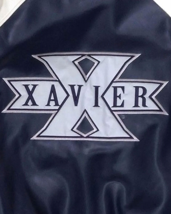 Xavier University Navy Blue and White Satin Jacket Xavier University Navy Blue and White Satin Jacket