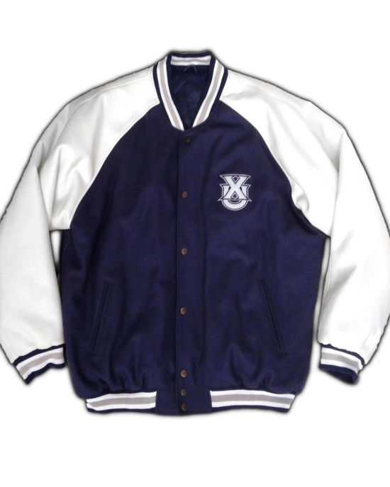 Xavier University Navy Blue and White Varsity Satin Jacket Xavier University Navy Blue and White Varsity Satin Jacket