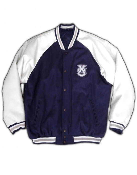 Xavier University Navy Blue and White Varsity Satin Jacket