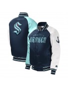 Youth Seattle Kraken Raglan Full-snap Varsity Satin Jacket