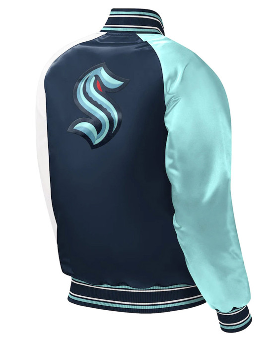 Youth Seattle Kraken Raglan Full-snap Varsity Satin Jacket Youth Seattle Kraken Raglan Full-snap Varsity Satin Jacket