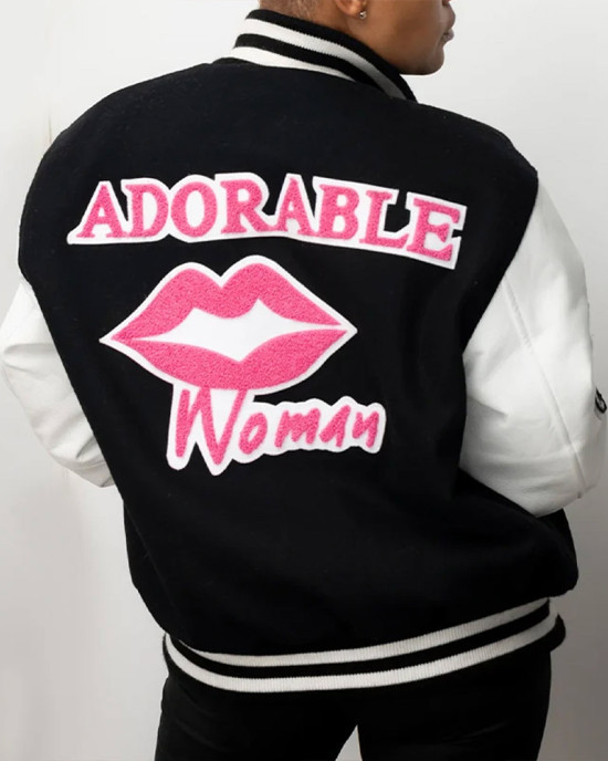 Adorable Woman Black and White Varsity Jacket Adorable Woman Black and White Varsity Jacket