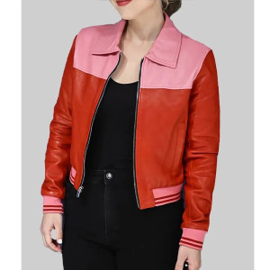 After Midnight Taylor Tomlinson Full-Zip Pink and Red Leather Jacket