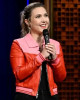 After Midnight Taylor Tomlinson Full-Zip Pink and Red Leather Jacket