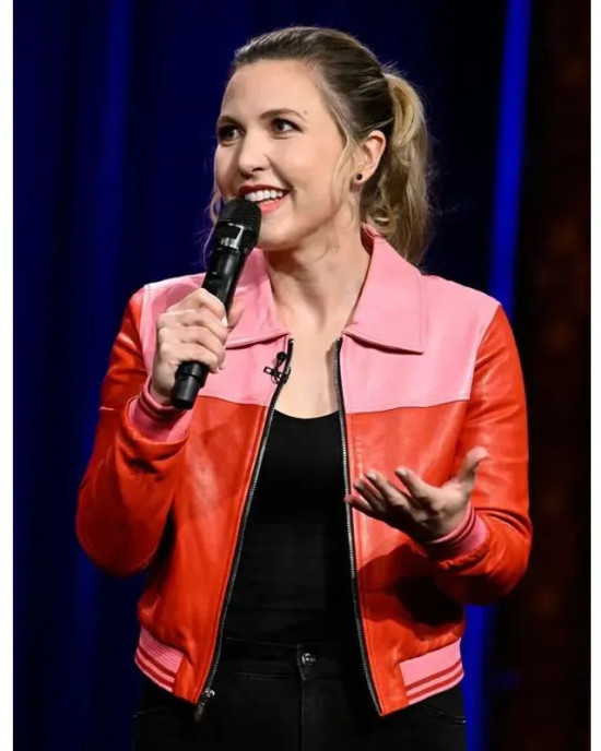 After Midnight Taylor Tomlinson Full-Zip Pink and Red Leather Jacket