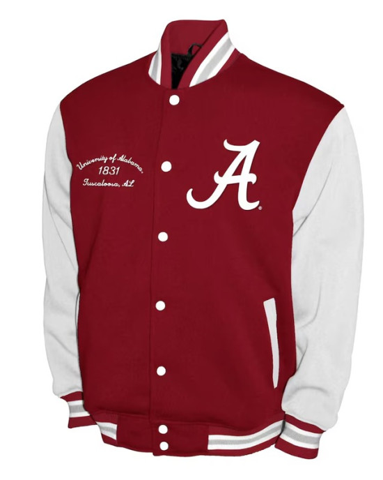 Alabama Crimson Tide Fleece Burgundy and White Varsity Jacket