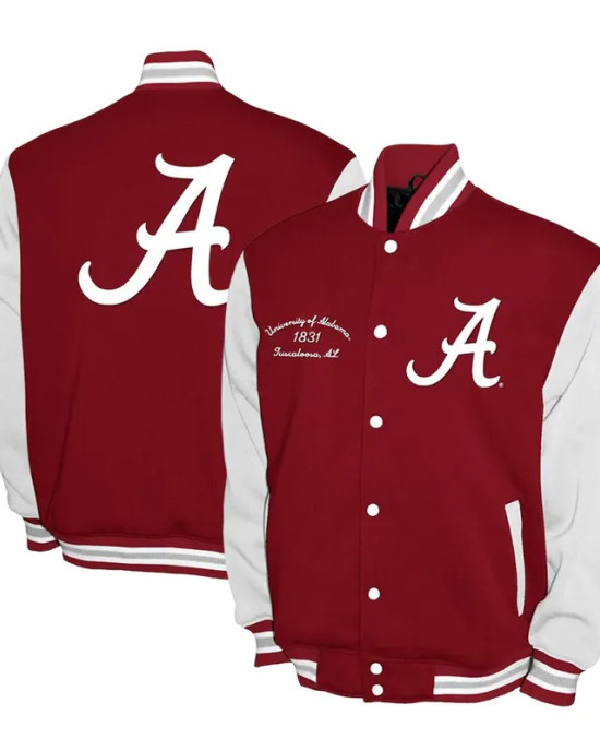 Alabama Crimson Tide Fleece Burgundy and White Varsity Jacket