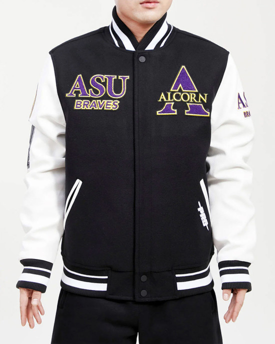 Alcorn State University Black and White Wool Varsity Jacket Alcorn State University Black and White Wool Varsity Jacket