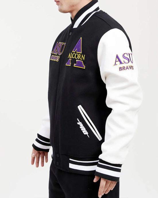 Alcorn State University Black and White Wool Varsity Jacket Alcorn State University Black and White Wool Varsity Jacket