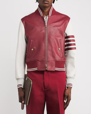 Alton Mason Burgundy and White Varsity Leather Jacket