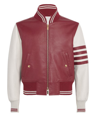 Alton Mason Burgundy and White Varsity Leather Jacket