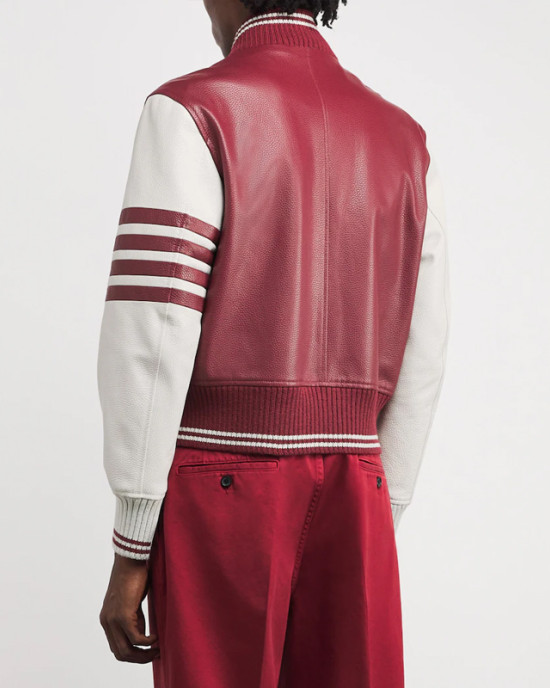 Alton Mason Burgundy and White Varsity Leather Jacket Alton Mason Burgundy and White Varsity Leather Jacket