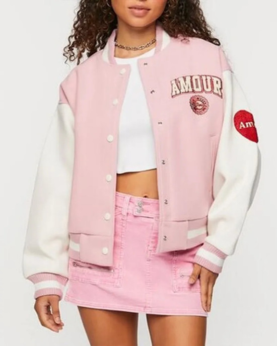 Amour Paris Pink Varsity Jacket Amour Paris Pink Varsity Jacket