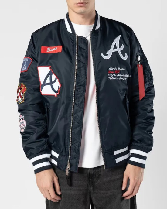 Atlanta Braves Full-Zip Navy Bomber Jacket