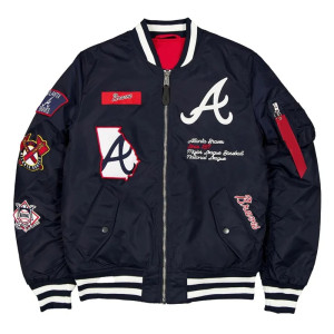 Atlanta Braves Full-Zip Navy Bomber Jacket