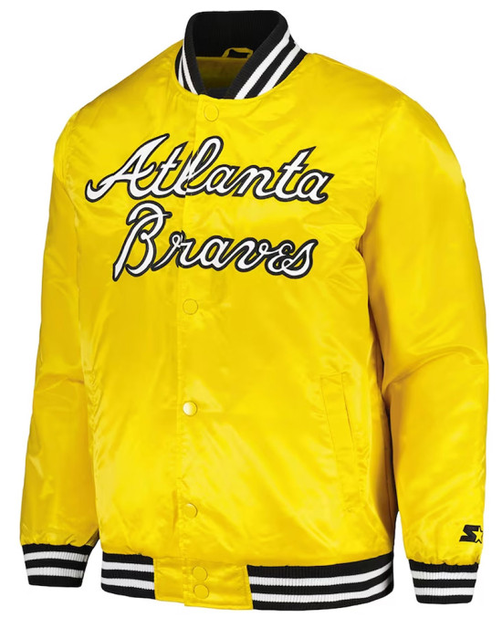 Atlanta Braves Gold Cross Bronx Fashion Varsity Satin Jacket Atlanta Braves Gold Cross Bronx Fashion Varsity Satin Jacket