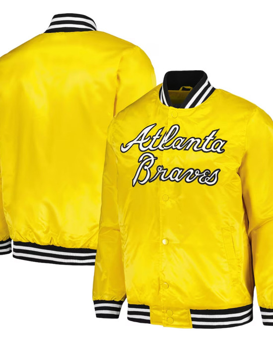Atlanta Braves Gold Cross Bronx Fashion Varsity Satin Jacket Atlanta Braves Gold Cross Bronx Fashion Varsity Satin Jacket