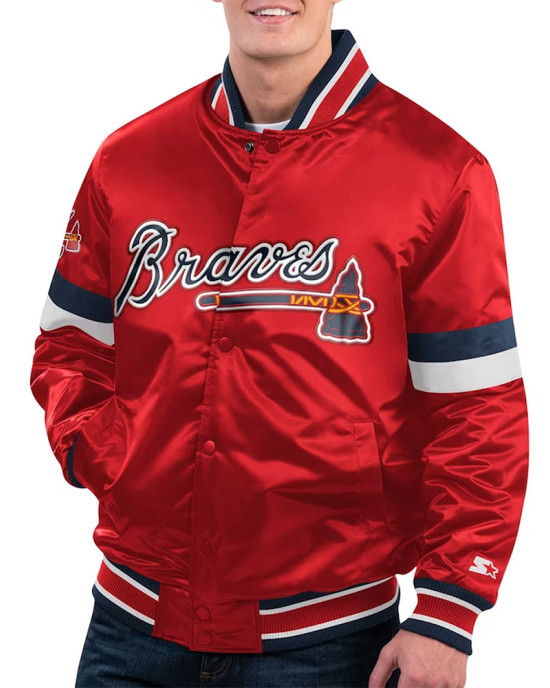 Atlanta Braves Red Home Game Varsity Satin Jacket Atlanta Braves Red Home Game Varsity Satin Jacket
