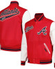 Atlanta Braves Script Tail Red and White Varsity Jacket Atlanta Braves Script Tail Red and White Varsity Jacket