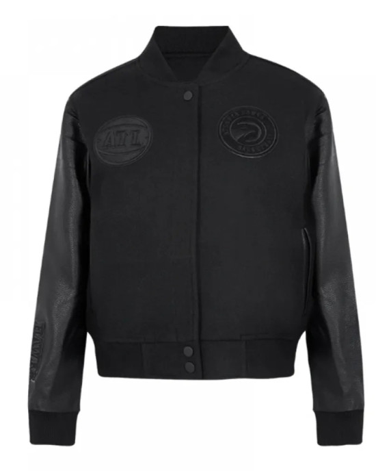 Atlanta Hawks Triple Black Varsity Wool and Leather Jacket Atlanta Hawks Triple Black Varsity Wool and Leather Jacket