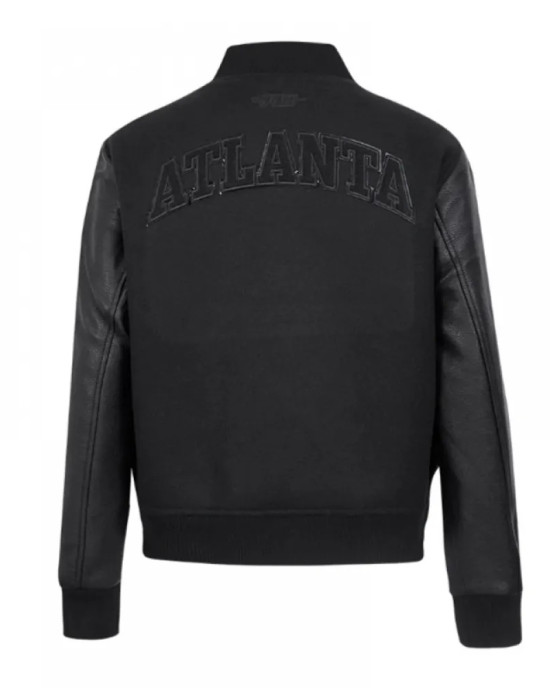 Atlanta Hawks Triple Black Varsity Wool and Leather Jacket Atlanta Hawks Triple Black Varsity Wool and Leather Jacket