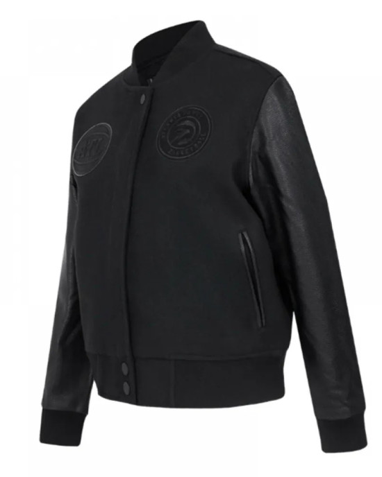 Atlanta Hawks Triple Black Varsity Wool and Leather Jacket Atlanta Hawks Triple Black Varsity Wool and Leather Jacket