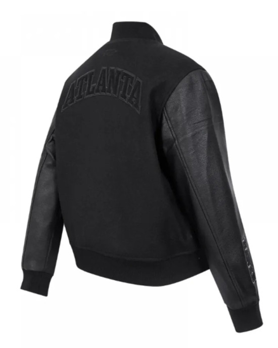 Atlanta Hawks Triple Black Varsity Wool and Leather Jacket Atlanta Hawks Triple Black Varsity Wool and Leather Jacket