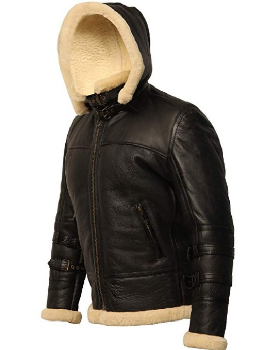 B3 Shearling Removable Hood Black Jacket