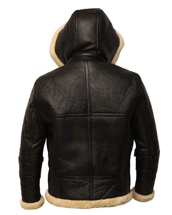B3 Shearling Removable Hood Black Jacket