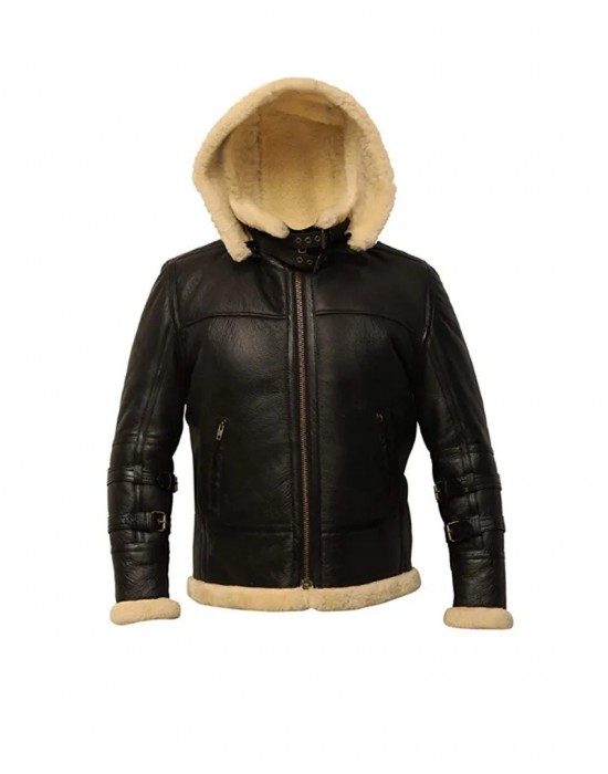 B3 Shearling Removable Hood Black Jacket