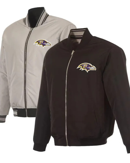 Baltimore Ravens Black/Gray Full-Zip Reversible Flight Jacket Baltimore Ravens Black/Gray Full-Zip Reversible Flight Jacket