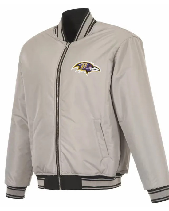 Baltimore Ravens Black/Gray Full-Zip Reversible Flight Jacket Baltimore Ravens Black/Gray Full-Zip Reversible Flight Jacket