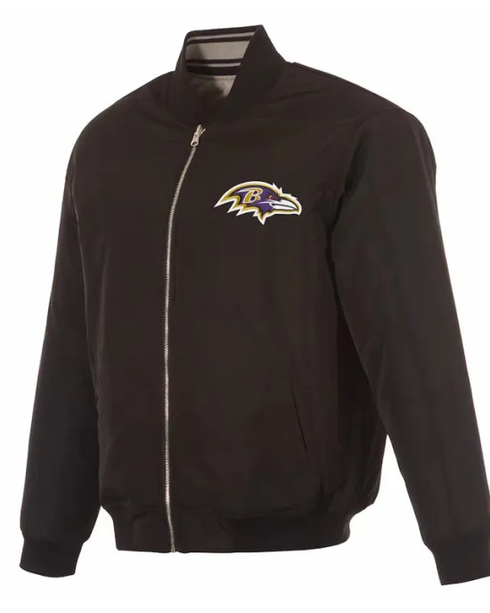 Baltimore Ravens Black/Gray Full-Zip Reversible Flight Jacket Baltimore Ravens Black/Gray Full-Zip Reversible Flight Jacket