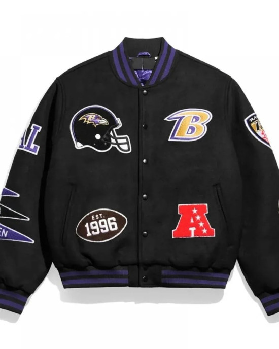 Baltimore Ravens Pennant Black Varsity Wool Jacket Baltimore Ravens Pennant Black Varsity Wool Jacket