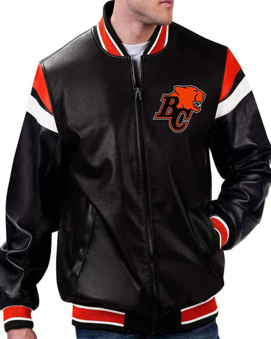 BC Lions Black Varsity Full-Zip Leather Jacket BC Lions Black Varsity Full-Zip Leather Jacket