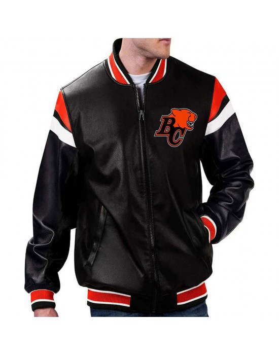 BC Lions Black Varsity Full-Zip Leather Jacket
