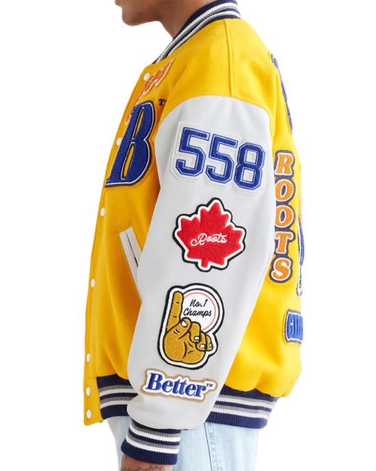 Better Gift Shop Buddy Yellow and White Varsity Jacket