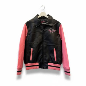 Betty Boop Pink Varsity Bomber Leather Jacket for Women Betty Boop Pink Varsity Bomber Leather Jacket for Women