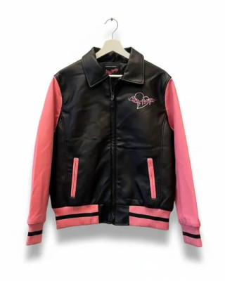 Betty Boop Pink Varsity Bomber Leather Jacket for Women